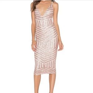 Nookie peach mesh sequin sleeveless bodycon midi dress